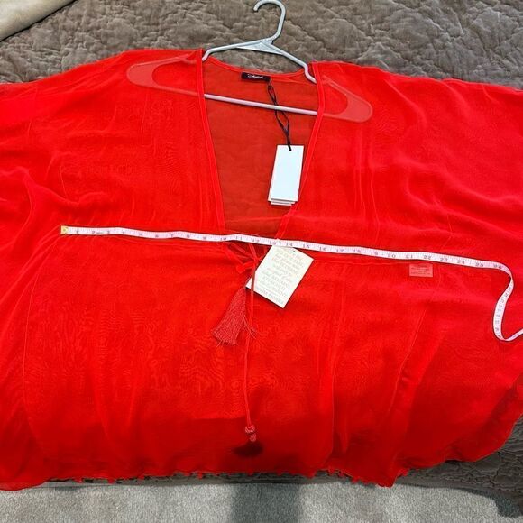 11-Cherry Red Tassel Trim Short Swim Cover by Shahida Parides - Picture 11 of 11